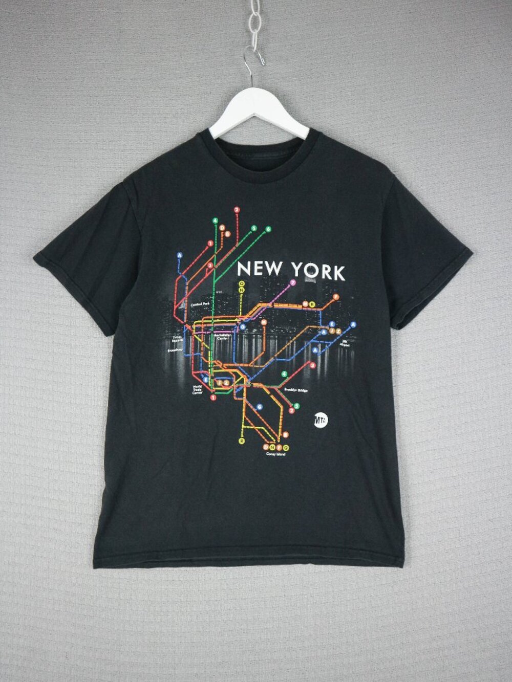 New York Subway MTA Train Station Black Vintage Tee Mens Medium
